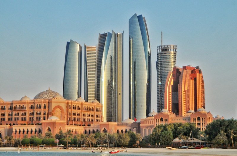 Close-up of Abu Dhabi's modern towers.