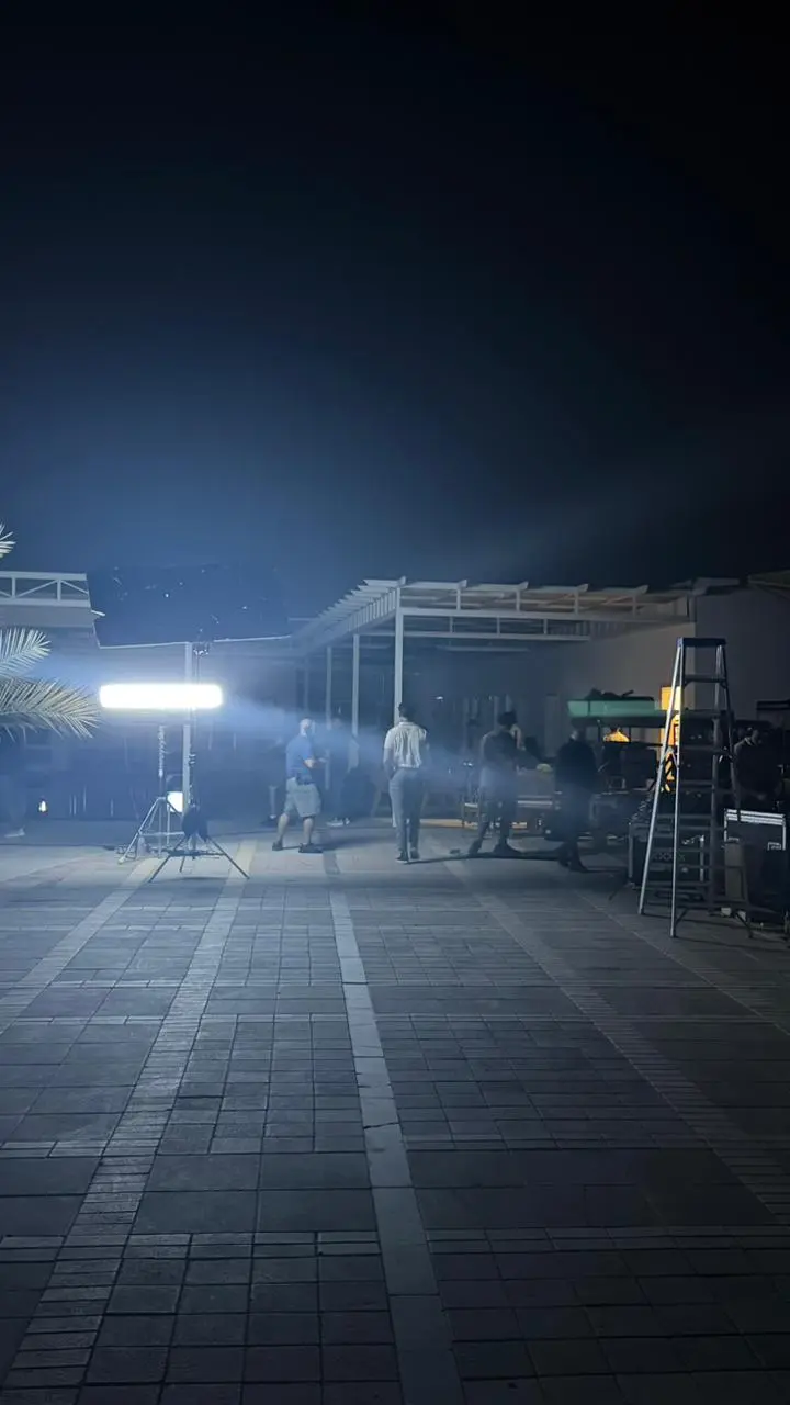 Night film set with cinematic lighting — contact Over Exposure Productions, Abu Dhabi.