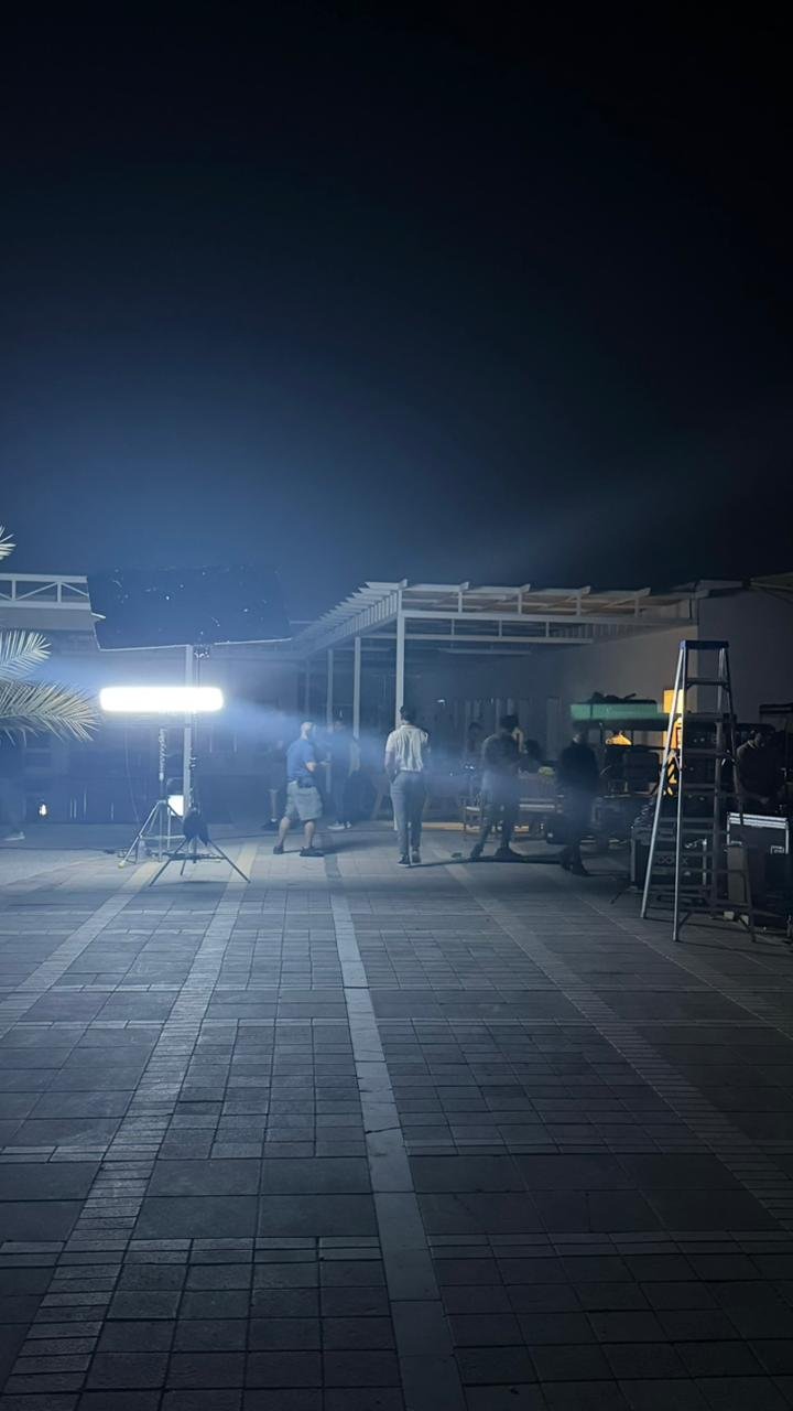 Night film set lit by a large LED panel with atmospheric haze — Over Exposure Productions showreel.